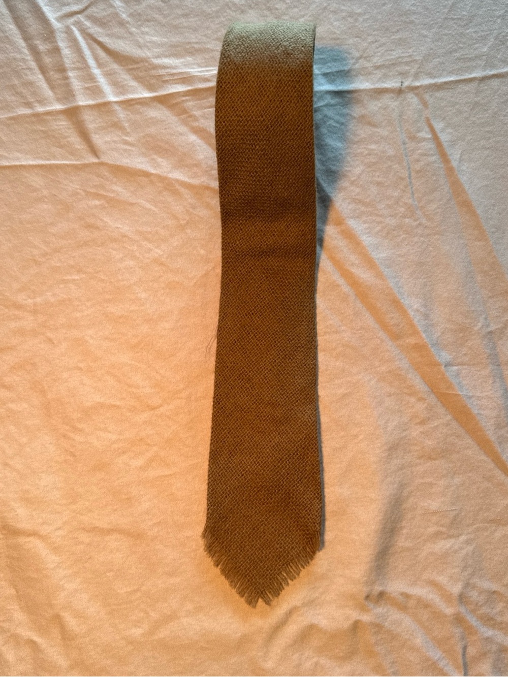 Vintage Polo Ralph Lauren Wool Tie Beige Raw Fringe Ends 3.25" x 56” Italy